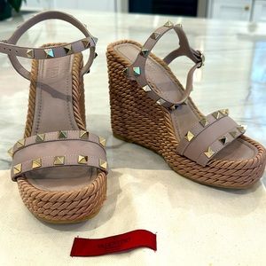 Valentino Garavani Rose Gold Rock Stud Wedge Sandal